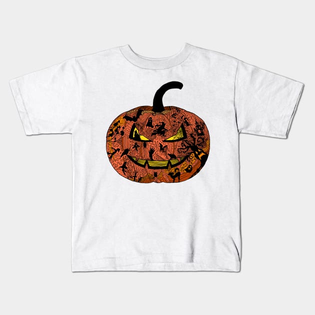 Halloween Pumpkin Doodle Line Art Kids T-Shirt by H. R. Sinclair